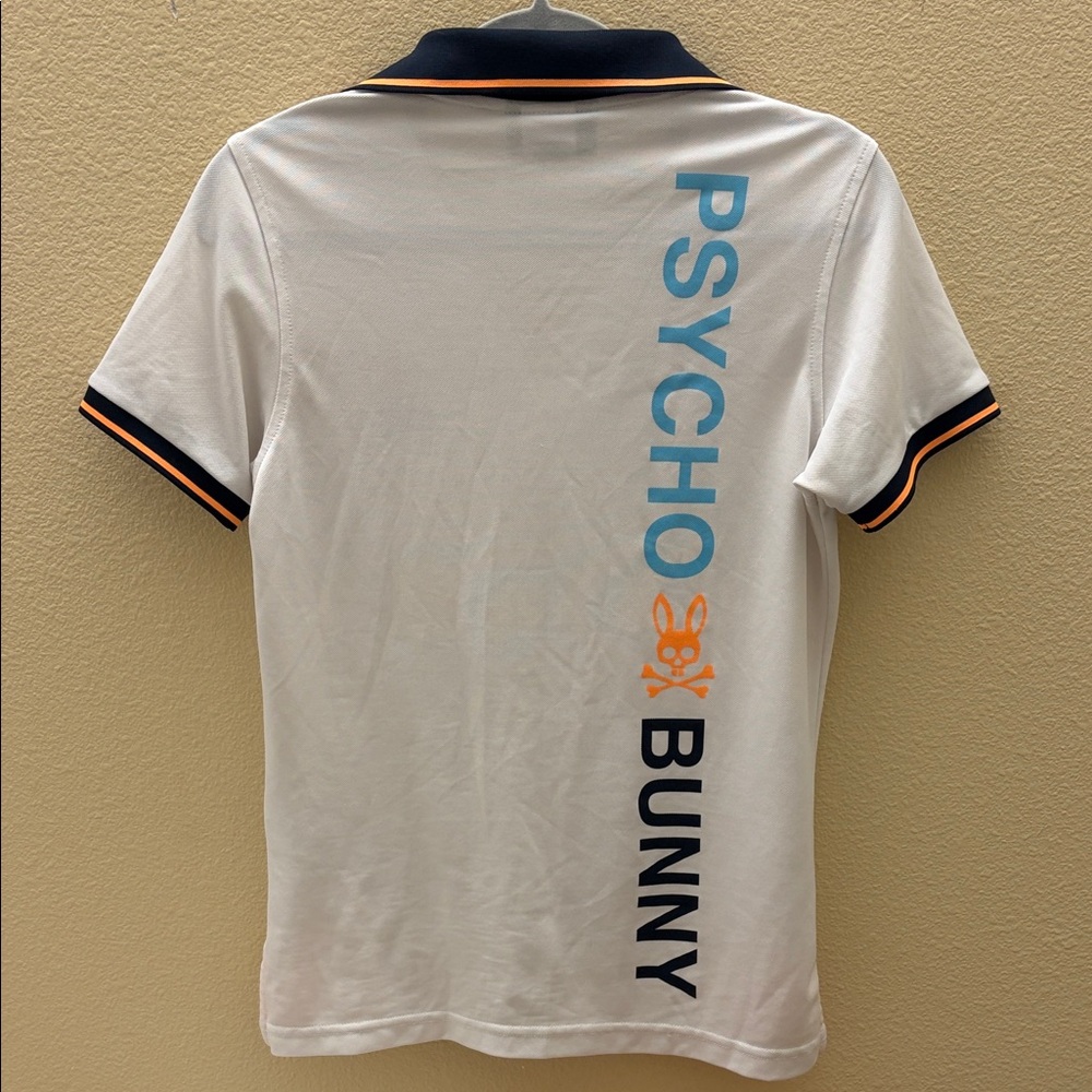 Psycho Bunny White Polo Shirt Skull Logo Graphic Back Size 2
